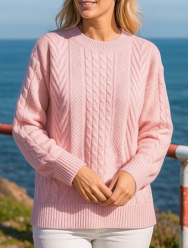  Naisten Vapaa-ajan topit Neulepusero Palmikkoneulos Pitkähihainen Topit Urheilu- ja treenivaatteet Syksy Yhtenäinen Muoti Lämmin Ulkoilu Matkailu Urheilu Urheiluasut Urheiluvaatteet Musta Valkoinen