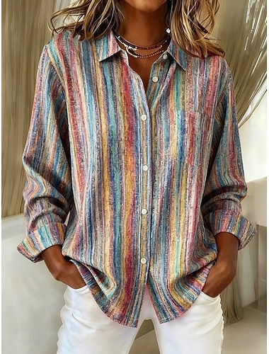  Dámské Košile Halenka Grafika Geometrický Pléd Vinobraní Tropický vzhled Denní Dlouhý rukáv Košilový límec Běžné topy Denní Slátanina Knoflíky Tisk Rubínově červená Světle fialová Trávová zelená Khaki