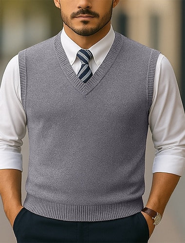  Per uomo Felpa Gilet Maglione A Coste Maglia Top Regolari Lavorato a maglia Slim Fit Semplice Scollo a V Maglieria Contemporaneo Affari Casuale Abbigliamento Primavera Autunno Cammello Vinaccia M L XL