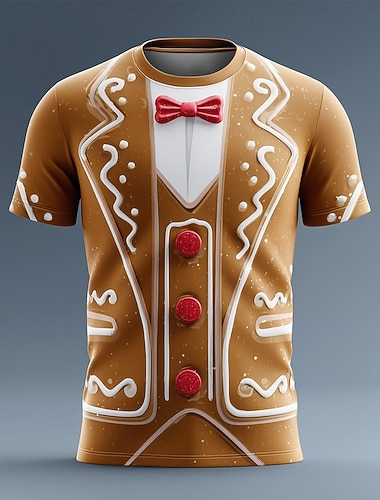  Noël Homme Bonhomme en pain d'épices Costume T-shirt Manche Courte T-shirt Impression 3D Col ras du cou Chemise Quotidien Designer Artistique Vacances Soirée Rue Marron Marron 2 Marron 3 Toutes