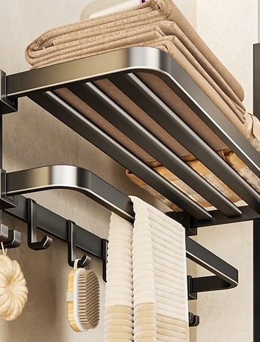Porte-serviettes de bain mural sans perçage, crochet pour rideau de douche, salle de bain, salle de douche, meuble-lavabo   Porte-serviettes de bain mural sans perçage, crochet pour rideau de douche, salle de bain, salle de douche, meuble-lavabo