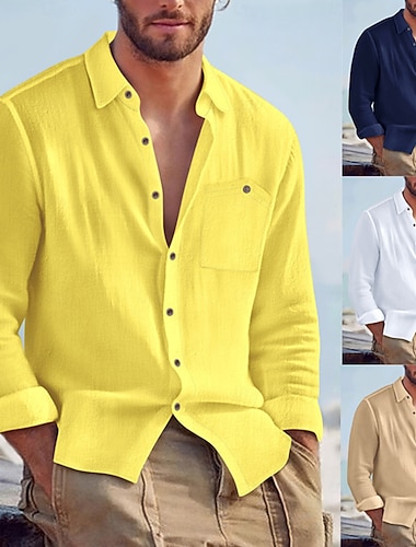 Herren Hemd Leinenhemd Sommerhemd Strandbekleidung Knopfhemd Einfach Urlaub Straße Schwarz Weiß Gelb Marineblau Langarm Umlegekragen Sommer Frühling Bekleidung Tasche   Herren Hemd Leinenhemd Sommerhemd Strandbekleidung Knopfhemd Einfach Urlaub Straße Schwarz Weiß Gelb Marineblau Langarm Umlegekragen Sommer Frühling Bekleidung Tasche