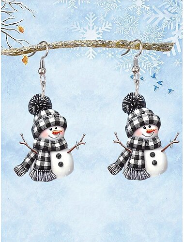  Jule-snømann-øredobber i akryl til dame – festlig design med skjerf og lue, perfekt for høytidsfester og vinterantrekk