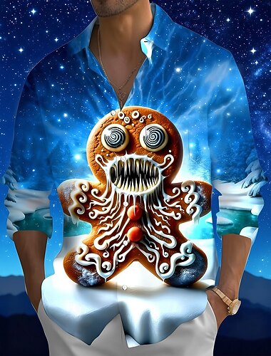 Christmas Miesten hauska joulu piparkakku-ukko Paita Button Up paita Pitkähihainen Hauska Pyhäpäivä Kevät Syksy Sänkyjen avaus 3D-tulostus kauluspaidat Edessä yksi tasku Sininen   Christmas Miesten hauska joulu piparkakku-ukko Paita Button Up paita Pitkähihainen Hauska Pyhäpäivä Kevät Syksy Sänkyjen avaus 3D-tulostus kauluspaidat Edessä yksi tasku Sininen
