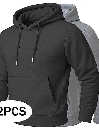  Herren Kapuzensweatshirt Fleece Kapuzensweatshirt Hoodie mit Fleecefutter Gelb+Orange Aprikose + Schwarz Kamel + Schwarz Lila + Pink Rosa + Marineblau Mit Kapuze Einfach Kängurutasche Sport & Outdoor