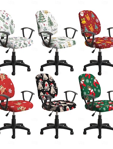 Coprisedia da ufficio con motivo geometrico natalizio, coprisedia elasticizzato in poliestere per scrivania o sedia da bar, protezione decorativa per mobili, decorazione natalizia   Coprisedia da ufficio con motivo geometrico natalizio, coprisedia elasticizzato in poliestere per scrivania o sedia da bar, protezione decorativa per mobili, decorazione natalizia