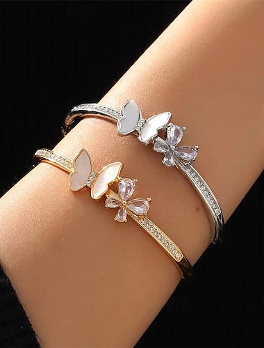  Bracelet Jonc Le style rétro Zircon Papillon Mignon Élégant Simple Bracelet Bijoux Argent Doré irrégulier pour Mariage Soirée Fiançailles Bal de promo