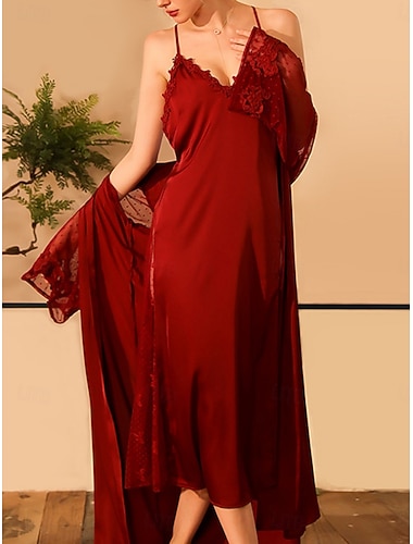  Damen Robe Lässig Komfort Einfarbig Schnürung Heim Täglich Langarm V Ausschnitt Schwarz Weiß Wein Sommer Frühling Herbst Normale Passform