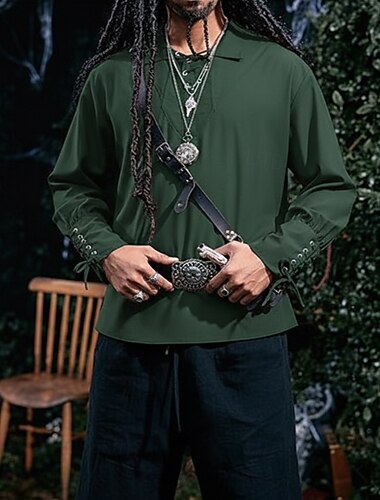  Punk & Gothic Middeleeuws Renaissance Blouse / overhemd Cosplay kostuum Tuniek Krijger Ridder Viking Keltische ridder Ranger Trekkoord Effen Kostuum Voor heren Keltisch Piraat Halloween Maskerade
