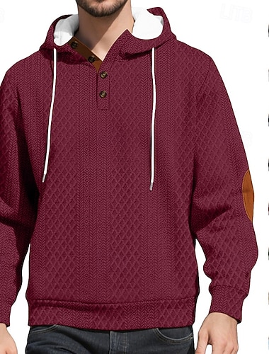  Herren Jacquard Kapuzensweatshirt Pullover Kapuzensweatshirt Kapuzenpullover mit Knöpfen Schwarz Weiß Armeegrün Burgunderrot Marineblau Mit Kapuze Einfach Patchwork Farbblock Strukturiert Sport