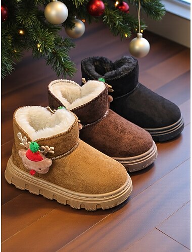 Botas infantis natalinas quentinhas com forro de pele e pingente de rena - calçado aconchegante para aventuras de inverno durante as festas de fim de ano.   Botas infantis natalinas quentinhas com forro de pele e pingente de rena - calçado aconchegante para aventuras de inverno durante as festas de fim de ano.