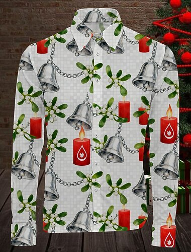  Święta Długie rękawy Koszula zapinana na guziki Graficzny Zabawne Zabawny na Męskie Dla dorosłych Druk 3D  Do Święta Karnawał Nowy Rok Impreza