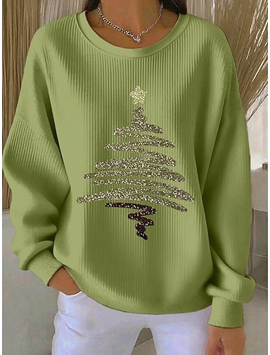 Damen Pullover Sweatshirt Grafik Weihnachtsbaum Weihnachten Lässig Langarm Rundhalsausschnitt Normale Oberteile Straße Alltagskleidung Lässig Schwarz Weiß Hellgrün Rote Herbst Winter   Damen Pullover Sweatshirt Grafik Weihnachtsbaum Weihnachten Lässig Langarm Rundhalsausschnitt Normale Oberteile Straße Alltagskleidung Lässig Schwarz Weiß Hellgrün Rote Herbst Winter
