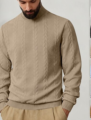  Herren Jacquard Sweatshirt Pullover Kapuzensweatshirt Pullover Schwarz Weiß Gelb Khaki Hellgrau Rollkragen Einfach Strukturiert Sport & Outdoor Lässig Täglich Streetwear Cool Sportbekleidung Frühling