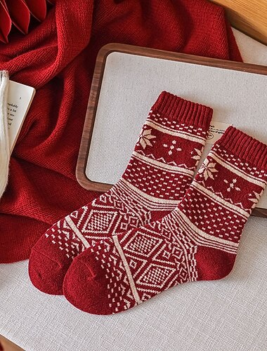  Dam Crew sockor Tjocka vintervarma strumpor Jul Utomhus Helgdag Rutig Polyester Grundläggande Klassisk Ledigt Elastisk Varm 1 par