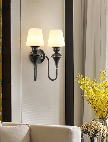  applique con paralume in vetro opaco geometrico adatta per led/incandescenza/fluorescenza - 3 luci nero