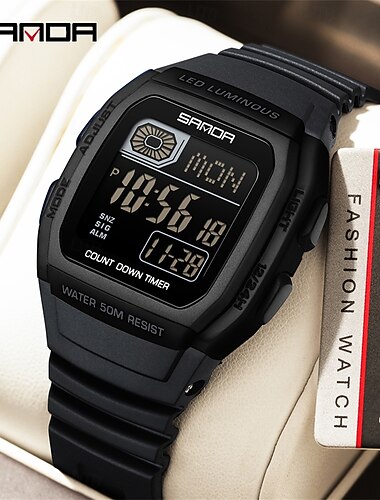  SANDA נשים גברים ילדים שעון דיגיטלי צג גדול חוץ ספורטיבי שעונים יום יומיים זורח לוח שנה תאריך עמיד במים סיליקוןריצה שעון