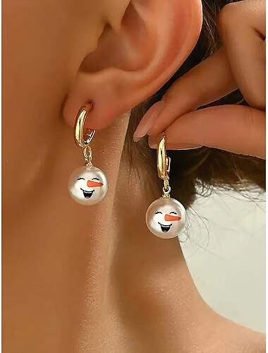 Dames snømann-ansiktsøreringer, juletema-øredobber i legering med søtt høytidsdesign, perfekt gave til høytiden