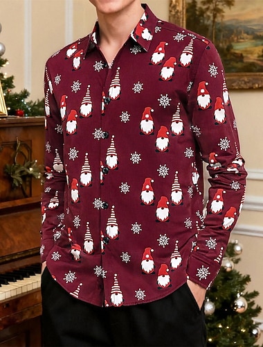  Święta Długie rękawy Koszula zapinana na guziki Święty Mikołaj Graficzny Zabawne Zabawny na Męskie Dla dorosłych Druk 3D  Do Święta Karnawał Nowy Rok Impreza