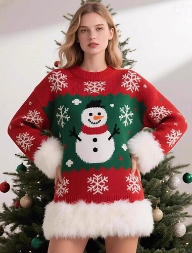  Pupazzo di neve Brutto maglione di Natale Per donna Caldo Carino Adulti Natale Capodanno Feste Top