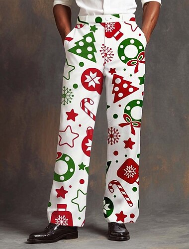 Weihnachten Herren Weihnachtsbaum Schneeflocke Hose Anzughose Mittlere Taille Modisch lässig Outdoor Ferien Relaxed Fit Anzughose mit flacher Vorderseite und Seitentaschen Herbst Winter 3D-Druck Wei   Weihnachten Herren Weihnachtsbaum Schneeflocke Hose Anzughose Mittlere Taille Modisch lässig Outdoor Ferien Relaxed Fit Anzughose mit flacher Vorderseite und Seitentaschen Herbst Winter 3D-Druck Wei