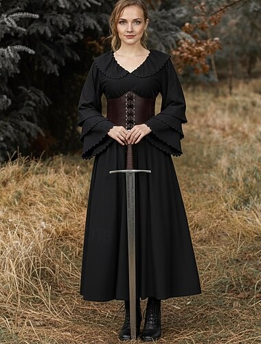  Ретро Средневековый Эпоха возрождения Платья Корсет Инвентарь Викинг Эльфийский Маскарадный костюм Жен. Карнавальный костюм Селтик фантазия Хэллоуин Карнавал Выступление Для вечеринок РИЖД Взрослые