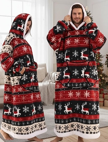  Pyjamas de Noël en famille Sweat à capuche couverture Vêtements d'intérieur Homme Femmes Unisexe Une Pièce Drôle Animal Motif Adultes Noël Carnaval Nouvel An Soirée Vêtements de maison Combinaison