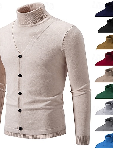  בגדי ריקוד גברים סוודר סוודר סוודר מצולע לִסְרוֹג חולצות רגילות 2 ב 1 סרוג אחיד גולף סריגים עכשווי קזו'אל לבוש יומיומי ביגוד אביב סתיו שחור בורגנדי M L XL