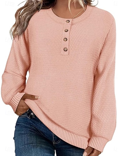  نسائي سترة كاجوال ناعم لون سادة مضلع رقبة عالية مدورة Buttons محبوك كم طويل قمصان عادية متماسكة الأماكن المفتوحة مناسب للبس اليومي عطلة نهاية الاسبوع أسود وردي بلاشيهغ الخريف الشتاء