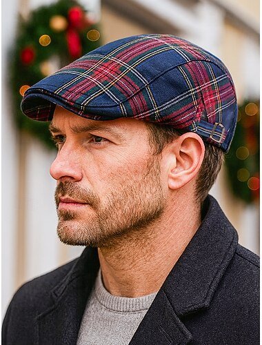  ανδρικό καπέλο από βαμβακερό καρό για τα Χριστούγεννα – πολλαπλές επιλογές χρωμάτων, κομψό και άνετο, ιδανικό για εορταστικά ρούχα