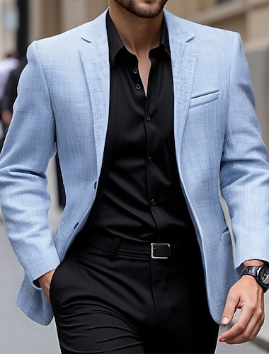  Homens Blazer O negócio Coquetel Festa de Casamento Moda Casual Primavera & Outono Poliéster Tecido Bolsos Botões Confortável Não Trespassado Jaqueta esporte Cinzento Escuro Azul Céu Cinzento Claro