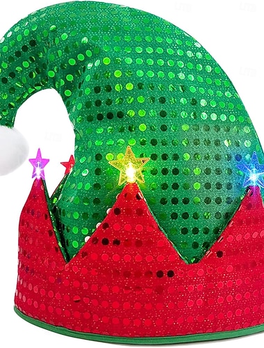 Elfenhut mit Glöckchen, Weihnachtsmannmütze, LED-Leuchthut, Weihnachtspartykostüm, Neujahrsgeschenkideen und Zubehör   Elfenhut mit Glöckchen, Weihnachtsmannmütze, LED-Leuchthut, Weihnachtspartykostüm, Neujahrsgeschenkideen und Zubehör