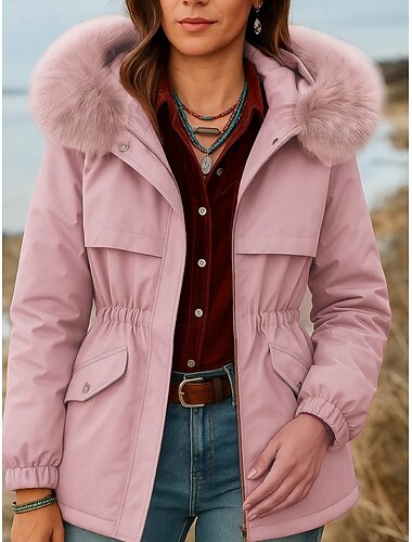  Жен. Парка Удобный Дышащий Молния Карман На каждый день Полотняное плетение Отпуск Для улицы Повседневные На каждый день Молния Длинная Капюшон Свободное облегание Длинный рукав Верхняя одежда