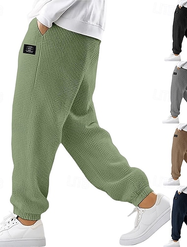 Herren Waffel Jogginghose Jogginghose Jogger Hose Freizeithose Kordelzug Elastischer Bund Einfarbig Komfort Volle Länge Outdoor Täglich Streetwear Mode Schick & Modern Schwarz Weiß Dehnbar   Herren Waffel Jogginghose Jogginghose Jogger Hose Freizeithose Kordelzug Elastischer Bund Einfarbig Komfort Volle Länge Outdoor Täglich Streetwear Mode Schick & Modern Schwarz Weiß Dehnbar
