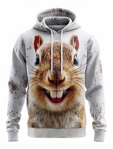  Herren Tiermotiv 3D Eichhörnchen Kapuzensweatshirt Pullover Übertrieben Cool Party Langarm Rundhalsausschnitt Outdoor Streetwear Club Weiß 1 Weiß 2 Weiß 3 Kordelzug Herbst Winter Designer S M L XL