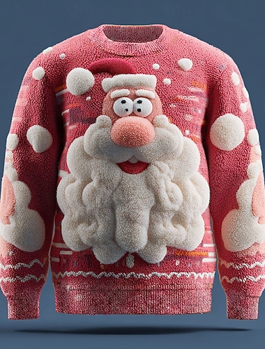  Pull de Noël moche Homme Père Noël Impression 3D Dessin Animé 3D Pull Tricots Col Rond Occasionnel Vacances Quotidien Garder au chaud manche longue Printemps Automne Hiver Rouge