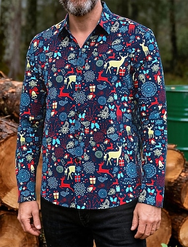 Weihnachten langarm Button-Down-Hemd Rentier Grafik Neuartige Komisch für Herren Erwachsene 3D-Druck  für Weihnachten Karneval Neujahr Party   Weihnachten langarm Button-Down-Hemd Rentier Grafik Neuartige Komisch für Herren Erwachsene 3D-Druck  für Weihnachten Karneval Neujahr Party