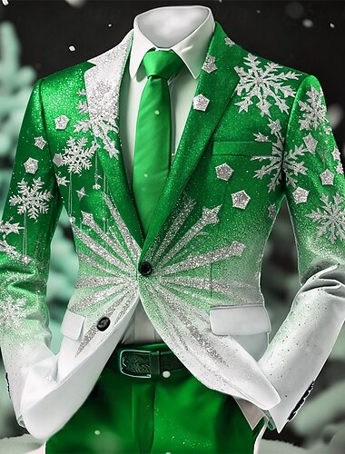  Jul Herre Snøfnugg Blazer jakke Bekvem Kunstnerisk Fritid Festkveldsklær Daglig Festival 3D-utskrift Knapper Vår Høst Vinter Med hakk Langermet Rød Blå Lilla