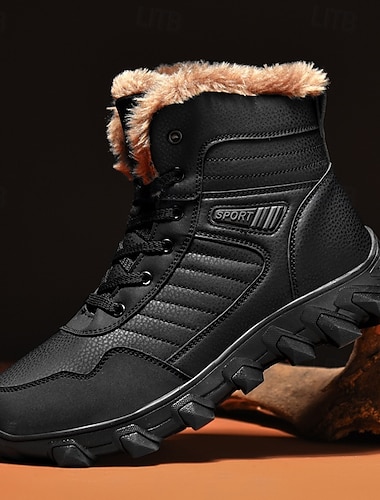  czarne buty trekkingowe męskie z zamkiem błyskawicznym i podszewką ze sztucznego futra – stylowe i ciepłe na zimowe warunki na świeżym powietrzu i w śnieżnych warunkach