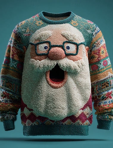  سترة عيد الميلاد القبيحة رجالي بابا نويل طباعة ثلاثية الأبعاد كنزة صوفية تريكو كرونيك كاجوال الأماكن المفتوحة هدايا عيد الميلاد عطلة الدفء كم طويل الخريف الشتاء أحمر أخضر