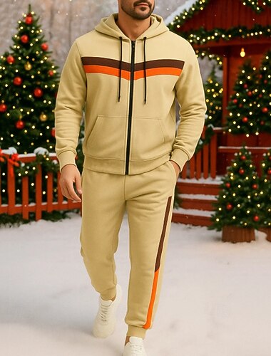  Jul Herr 2-delad träningsoverall Lounge-hoodie Sweatshirt med full dragkedja Blixtlås i fullängd med ficka Färgblock Träningsdräkter Vår Kaki Resor Löpning Andningsfunktion Långärmad Sport Sportkläder