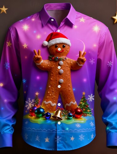 Christmas Miesten Kaltevuusväri hauska joulu piparkakku-ukko Paita Button Up paita Pitkähihainen Hauska ulko- Pyhäpäivä Kevät Syksy Sänkyjen avaus 3D-tulostus kauluspaidat Rubiini Purppura   Christmas Miesten Kaltevuusväri hauska joulu piparkakku-ukko Paita Button Up paita Pitkähihainen Hauska ulko- Pyhäpäivä Kevät Syksy Sänkyjen avaus 3D-tulostus kauluspaidat Rubiini Purppura