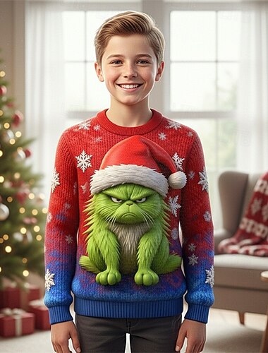Новогодняя тематика Мальчики 3D Мультипликация В снежинку Уродливый рождественский свитер Рождественский подарок Вязаная ткань Длинный рукав 3D печать Осень Зима Мода Для вечеринки Дети 4-12 лет   Новогодняя тематика Мальчики 3D Мультипликация В снежинку Уродливый рождественский свитер Рождественский подарок Вязаная ткань Длинный рукав 3D печать Осень Зима Мода Для вечеринки Дети 4-12 лет