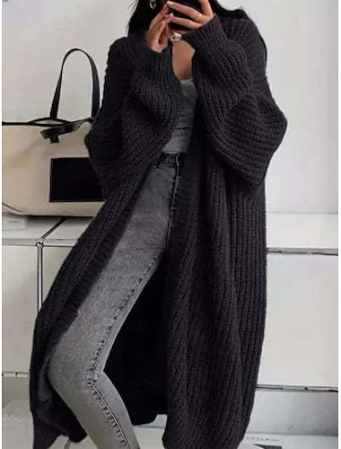  Női Pulóver Kardigán Elegáns Divat Utcai sikk Tiszta szín Vaskos Nyitott homlok Zseb Kötött Hosszú ujj Hosszú felsők Kötött Szabadtéri Napi Hétvége Fekete Fehér Ősz Tél