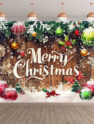  Kerst wandtapijt, vrolijke kerstdecoratie met kerstboom en ornamenten, grote wanddecoratie, muurschildering, deken, gordijn, huis, slaapkamer, woonkamer, feestelijk, seizoensgebonden, winterdecoratie