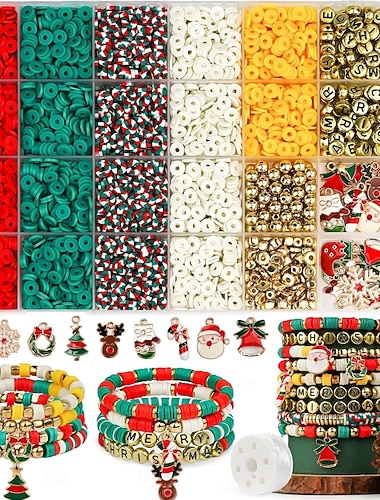  Julpärlor för smyckestillverkning berlocker lerpärlor för armband halsbandstillverkning gör-det-själv-pyssel högtid polymerbokstavspärlekit handgjorda smycken armband hantverk tillbehör present