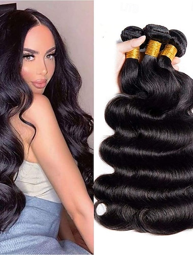  12a 人毛束 8-28インチ ボディウェーブ 100% 未処理 ブラジル産バージンヘア 4束 人毛エクステンション クイックウィーブ ナチュラルブラック
