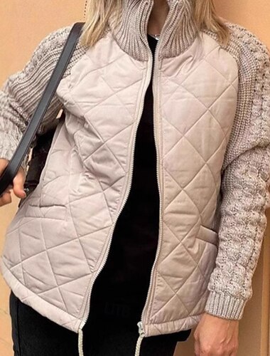  Жен. Зимнее пальто Куртка Повседневная куртка Сохраняет тепло Пэчворк Молния Карман На каждый день Контрастных цветов Отпуск На выход выходные Обычная Воротник-стойка Стандартный Длинный рукав