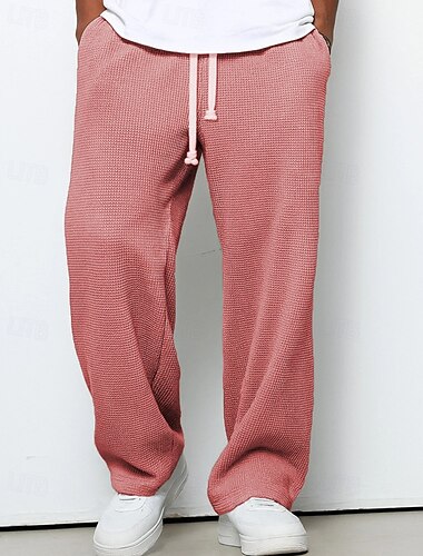  Homens Calças Esportivas Calças Calça de moletom de perna reta Calça Waffle Com Cordão Bolsos Cintura elástica Tecido Conforto Esportes Diário Moda Casual Amarelo Rosa Micro-Elástica