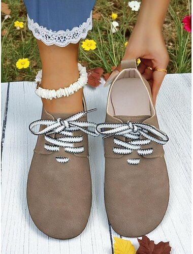  Pantofi sport kaki pentru femei, cu șireturi, croială largă, casual – pantofi desculți confortabili pentru purtare zilnică, călătorii și ținute casual